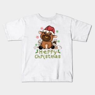 Cute Cow Merry Christmas Xmas Matching HO HO HO Kids T-Shirt